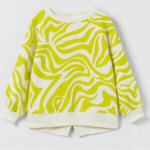 Zara Kids Psychedelic Print Sweatshirt in a chartreuse and white swirl pattern